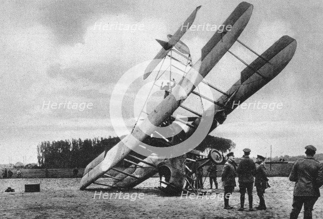 A British Vickers Vimy biplane, crashed south-west of Lille, France, World War I, 1917. Artist: Unknown