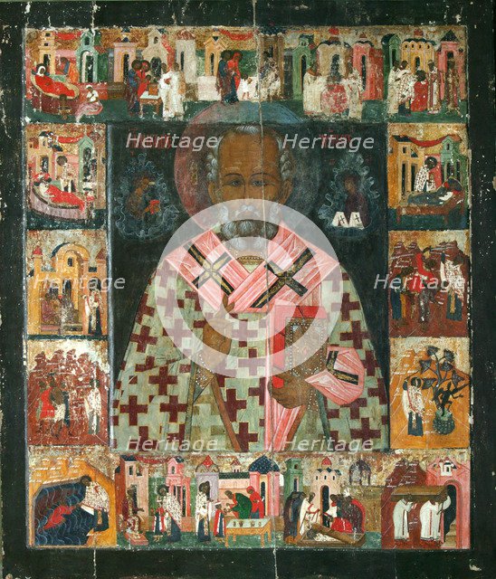 Saint Nicholas with Scenes from His Life, 16th century. Artist: Russian icon  