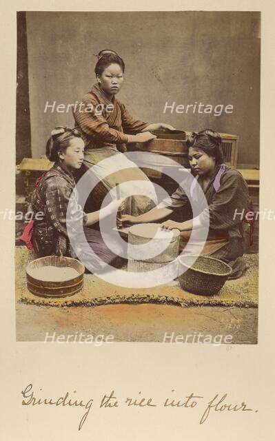 Grinding the rice into flour, about 1873-1883. Creator: Shinichi Suzuki I.