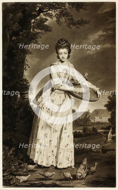 Mrs. Pelham Feeding Her Chickens, 1775. Creator: William Dickinson.