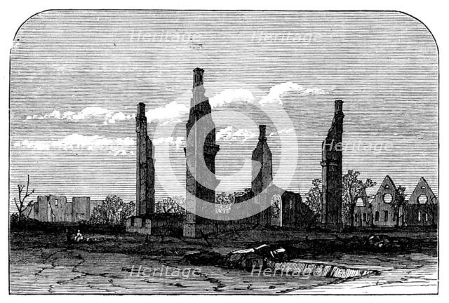Ruins of Chicago after the Fire: Ogden College, 1871. Creator: Unknown.