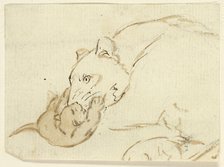 Five Sketches of Lions: Lioness with Cub, n.d. Creator: Henry Stacy Marks.