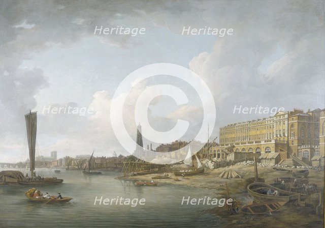 'The London Riverfront between Westminster and the Adelphi', c1771. Artist: William Marlow