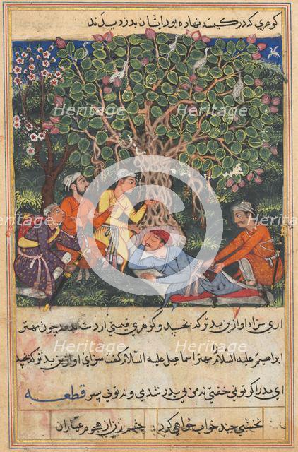 Tales of a Parrot (Tuti-nama): The Twelfth Night: the street cleaner, on his way..., c. 1560. Creator: Unknown.