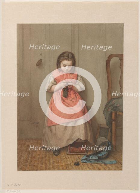 Interior with knitting girl, 1868. Creator: Jacob Taanman.