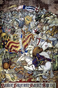 Battle of the Puig' 1237 Ceramic tile panel with Jaime I 'El conquistador'' (1208-1276), King of …