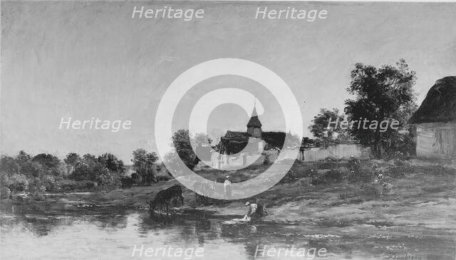 On the Bank of the Seine at Portejoie, c. 1865. Creator: Charles Francois Daubigny.