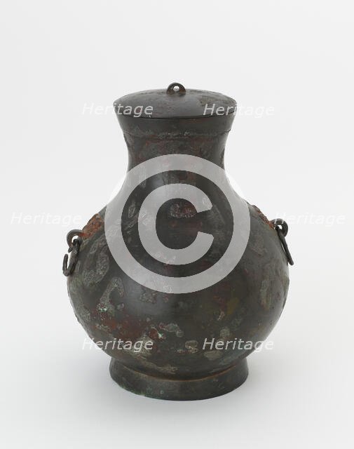 Lidded ritual container (hu) with painted decoration, Han dynasty, 206 BCE-220 CE. Creator: Unknown.