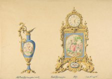 Designs for an Ewer and Clock, 19th century. Creator: Anon.