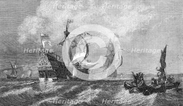 "Drake Taking the Spanish Galleon Capitana,...to Torbay, July 22, 1588", by O. W. Brierly, 1872. Creator: Unknown.