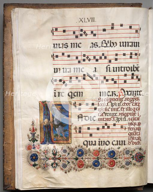 Antiphonary: Initial, angel, c. 1470-1480. Creator: Girolamo da Cremona (Italian), follower of.