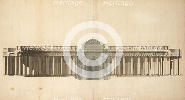 Presentation drawing of the Great Gate and Colonnade, Burlington House, Piccadilly..., c1782. Creator: George Meredith.