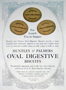 Advert for Huntley and Palmers Oval Digestive Biscuits, 1909. Artist: Unknown