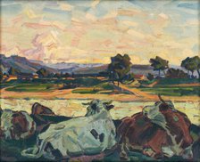 Cows on a River Bank, 1930-1935. Creator: Gustav Mally.