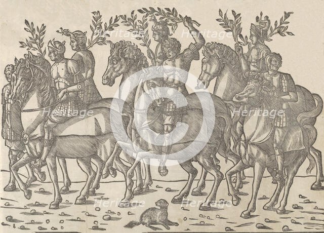 Figures on horseback, from 'The Triumph of Caesar', 1504. Creator: Jacob von Strassburg.