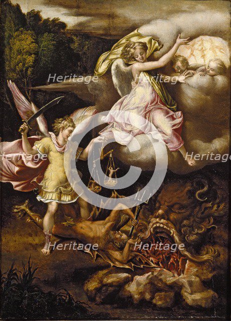 St Michael subduing Satan and weighing the Souls of the Dead, c1540-1549. Artist: Lelio Orsi.