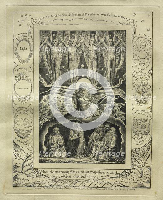 The Book of Job: Pl. 14, When the morning Stars sang together, and all the / Sons of God..., 1825. Creator: William Blake (British, 1757-1827).
