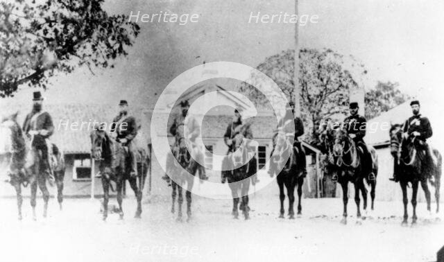 Police Commissioner and troopers outside Brisbane Police Headquarters 1868. Creator: Unknown.