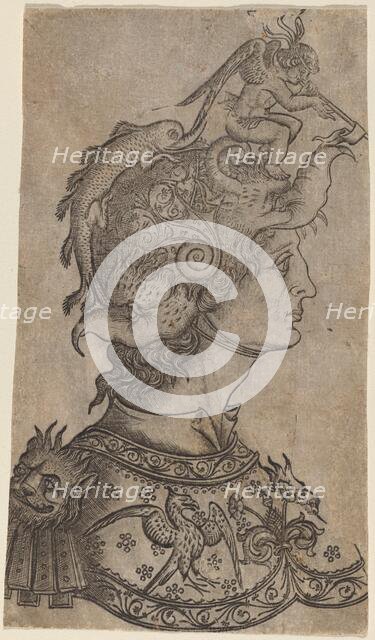 Man in a Fantastic Helmet, c. 1470/1480. Creator: Unknown.