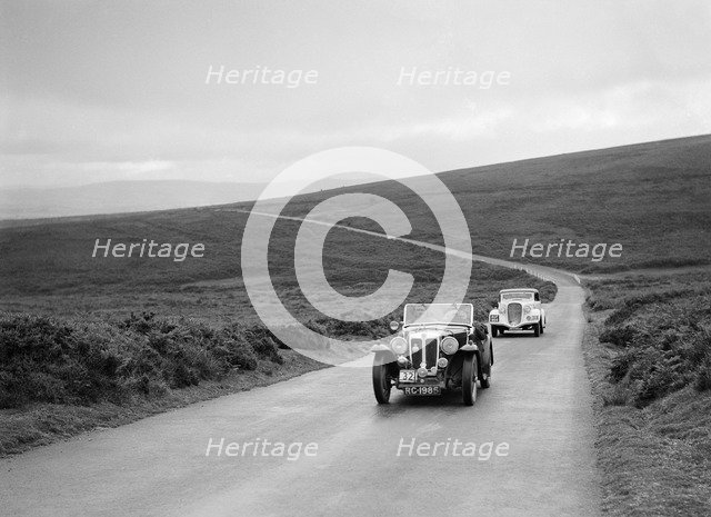 RD Harris' MG Magnette leading RJ Barker's Terraplane at the MCC Torquay Rally, July 1937. Artist: Bill Brunell.