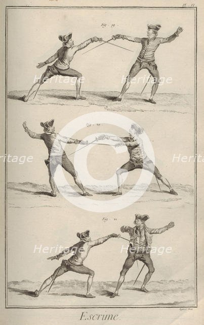 Fencing. From Encyclopédie by Denis Diderot and Jean Le Rond d'Alembert, 1751-1765. Creator: Defehrt, A.-J. (1723-1774).