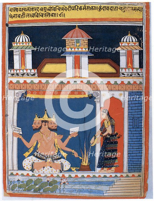 Brahma receiving an offering, after 18th century. Artist: Unknown