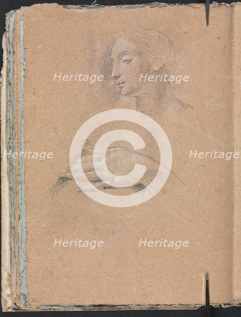 Verona Sketchbook: Female head and left hand (page 42), 1760. Creator: Francesco Lorenzi (Italian, 1723-1787).