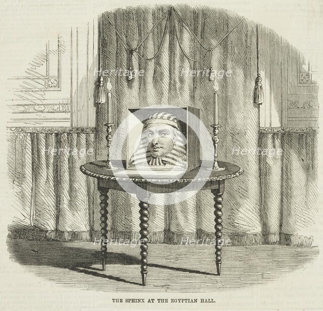 Sphinx on exhibition at Egyptian Hall, 1865. Creator: Unknown.