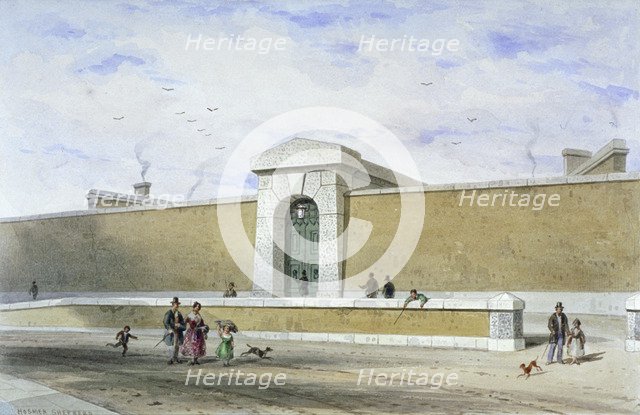 Gateway of Bridewell Prison, Tothill Fields, Westminster, London, c1850.                             Artist: Thomas Hosmer Shepherd