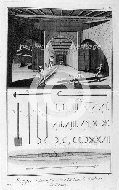 Smelting iron furnace, pig iron mould, 1751-1777. Artist: Unknown