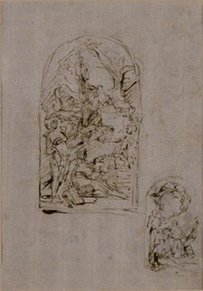 Sketches for an Altar with Saint Margaret of Cortona, Saint Sebastian and Saint Roch..., 1728/1754. Creator: Giovanni Battista Piazzetta.