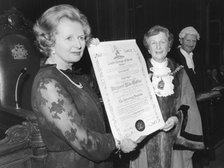 Margaret Thatcher recieves the freedom of the London Borough of Barnet, 7th February 1980. Artist: Unknown