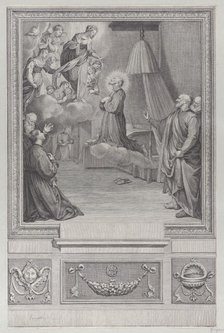 Saint kneeling before a vision of the Virgin Mary. Creator: Unknown.