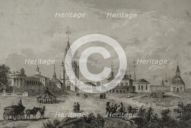 The Sacred Gate of the Kremlin and its surroundings, Moscow, Russia, 1839. Creator: Augustin François Lemaitre.