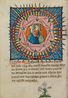 The Virgin and Child in a Pink Rose with a White Lily; Illustrated Vita Christi..., about 1480-1490. Creator: Unknown.