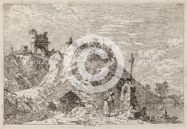 Landscape with the Pilgrim at Prayer, c. 1735/1746. Creator: Canaletto.