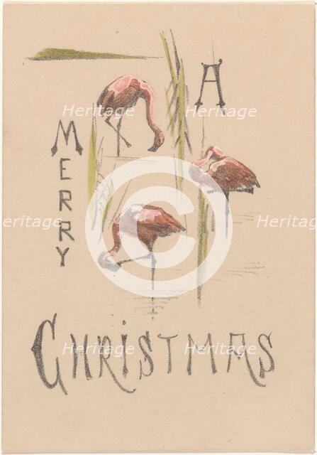 Christmas card with three flamingos, c.1878-c.1917. Creator: Theo van Hoytema.