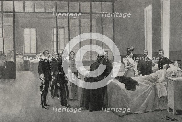 Spanish-American War (1898): Queen Maria Christina visiting wounded soldiers, Madrid, Spain, 1898.  Creator: Enrique Laporta Valor.