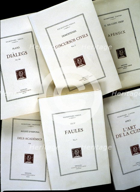 Several copies of samples of classic books of the Bernat Metge Foundation, published in Barcelona…