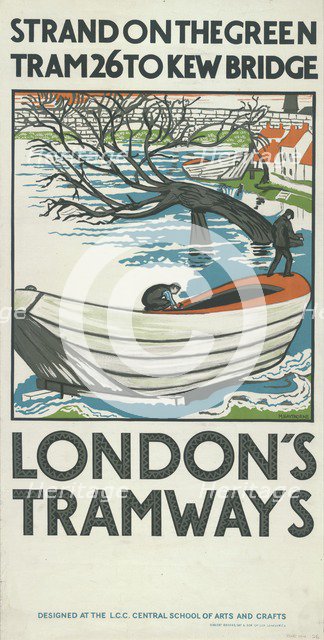 'Strand on the Green, Tram 26 to Kew Bridge', London County Council (LCC) Tramways poster, 1924. Artist: M Haythorne