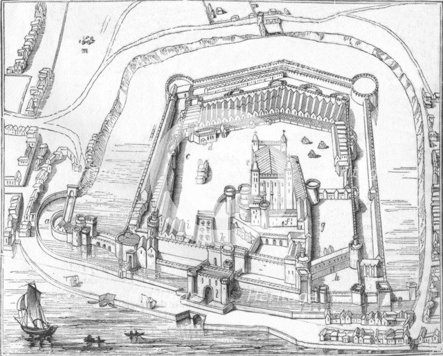 'The Tower of London', 1597, (1845). Artists: Gulielmus Haiward, John Gascoyne.