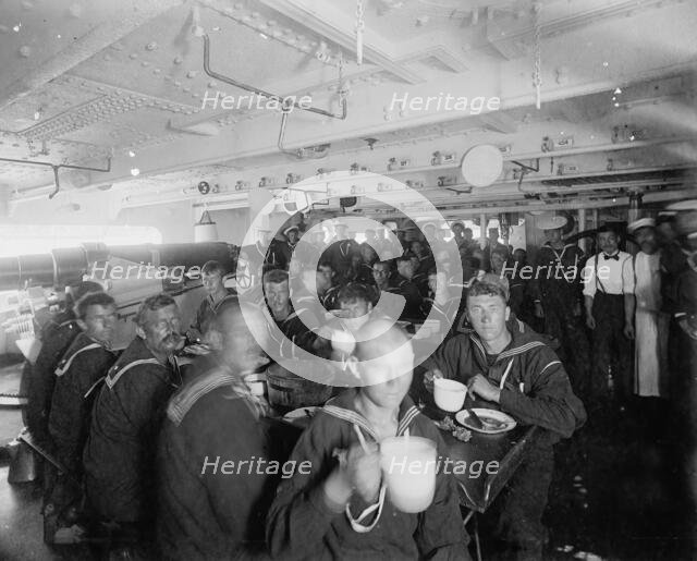 U.S.S. Massachusetts, crew at mess, between 1896 and 1901. Creator: Unknown.