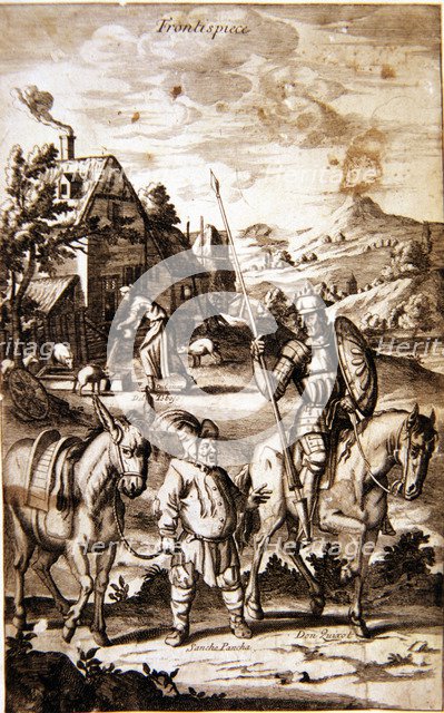 Frontispiece illustration from the book 'Don Quixote of La Mancha', London, William Whitwook, 168…