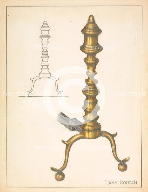 Andiron (one of pair), c. 1936. Creator: Hans Korsch.