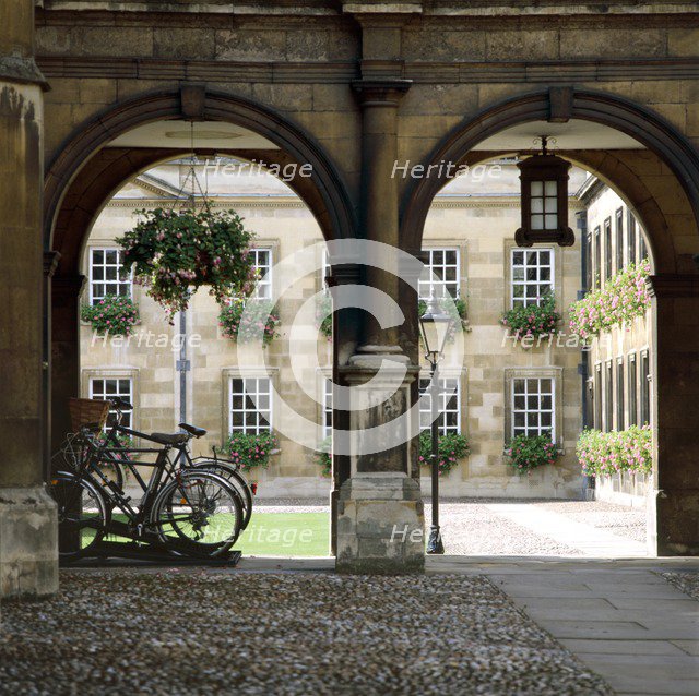 View of the arcade with bicycles, Peterhouse College, Cambridge, Cambridgeshire, c2000s(?). Artist: Unknown.