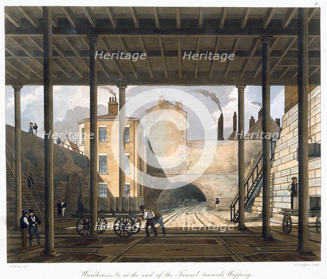 'Warehouses etc at the end of the Tunnel towards Wapping', Liverpool, 1832-1833. Artist: SG Hughes