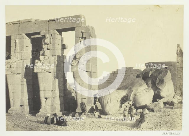 Osiride Pillars and Great Fallen Colossus, at the Memnonium, Thebes, 1857. Creator: Francis Frith.