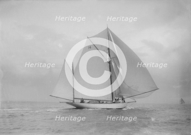 The yawl 'Celia' with full sail, 1912. Creator: Kirk & Sons of Cowes.