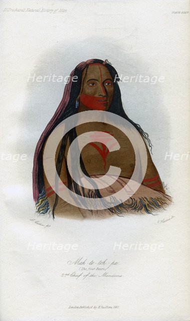 'Mah-to-toh-pa, (The Four Bears), 2nd Chief of the Mandans', 1848.Artist: Harris