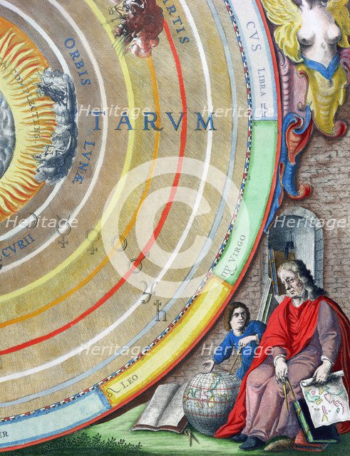 An astronomer, detail from a map of the planets, 1660-1661. Artist: Andreas Cellarius